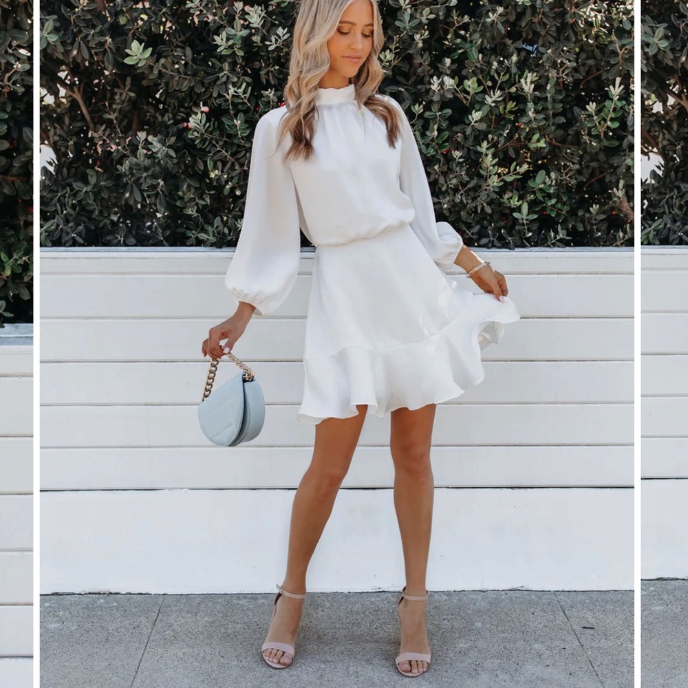 Vici Call Me Angel Textured White Satin Dress